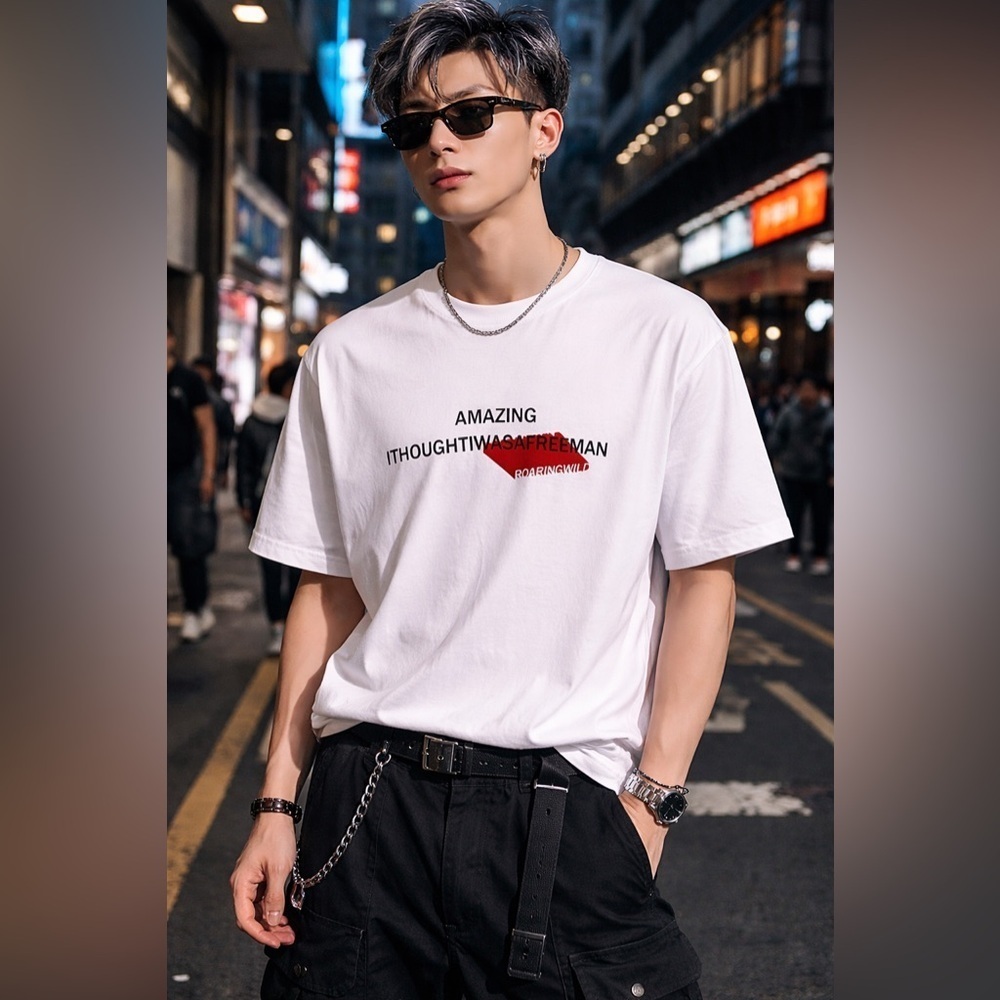 GXG x ROARINGWILD Mens Tshirt XL White Graphic Tee Hypebeast Chinese Streetwear